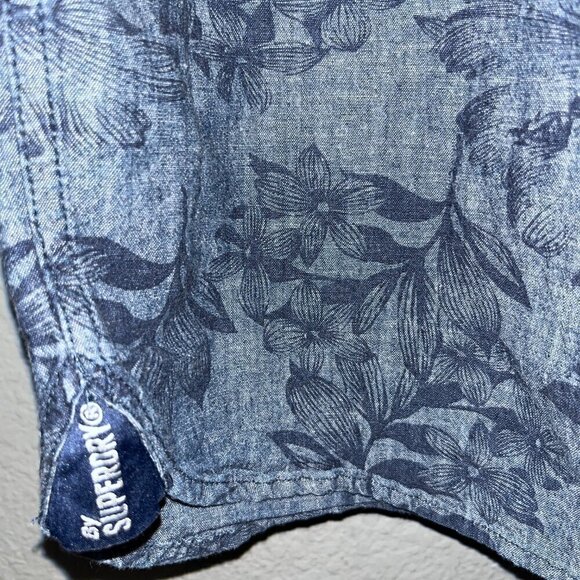 VINTAGE SUPERDRY SHIRTING Short Sleeve Men's Button Up Shirt - Floral Denim - S - Picture 3 of 6